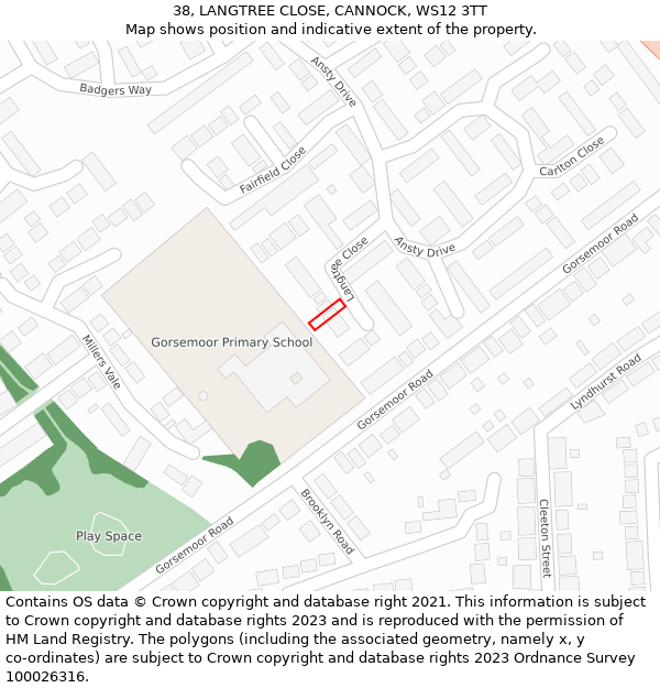 38, LANGTREE CLOSE, CANNOCK, WS12 3TT: Location map and indicative extent of plot