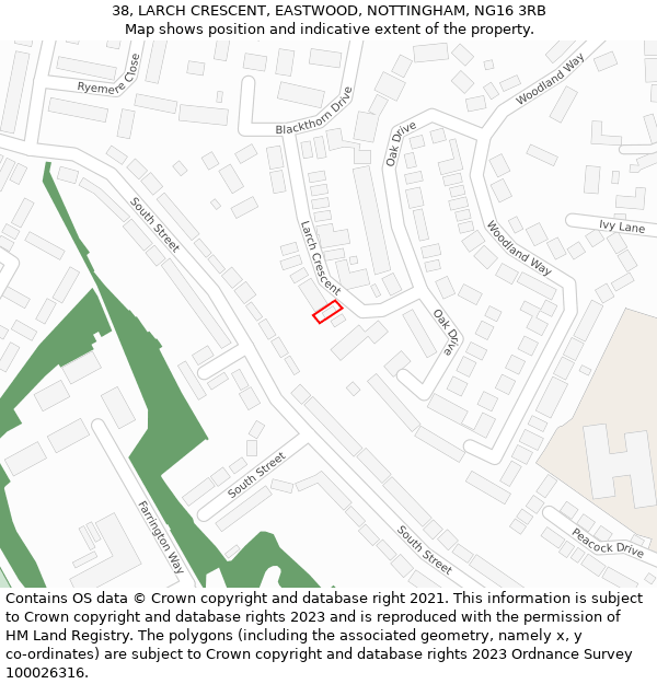 38, LARCH CRESCENT, EASTWOOD, NOTTINGHAM, NG16 3RB: Location map and indicative extent of plot