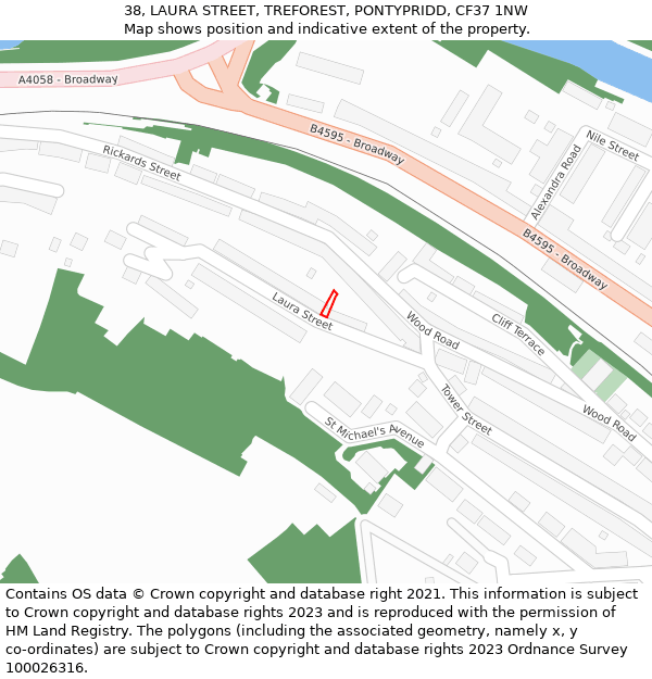 38, LAURA STREET, TREFOREST, PONTYPRIDD, CF37 1NW: Location map and indicative extent of plot