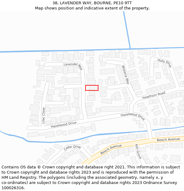 38, LAVENDER WAY, BOURNE, PE10 9TT: Location map and indicative extent of plot