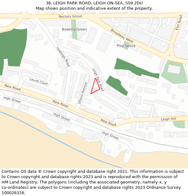 38, LEIGH PARK ROAD, LEIGH-ON-SEA, SS9 2DU: Location map and indicative extent of plot
