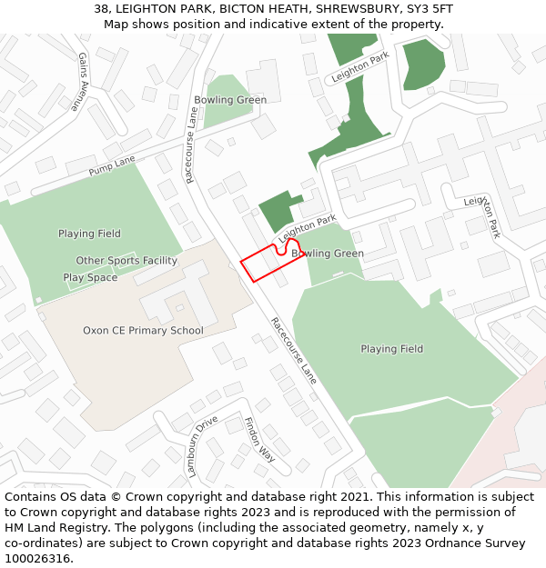 38, LEIGHTON PARK, BICTON HEATH, SHREWSBURY, SY3 5FT: Location map and indicative extent of plot