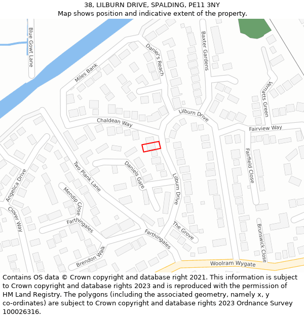 38, LILBURN DRIVE, SPALDING, PE11 3NY: Location map and indicative extent of plot