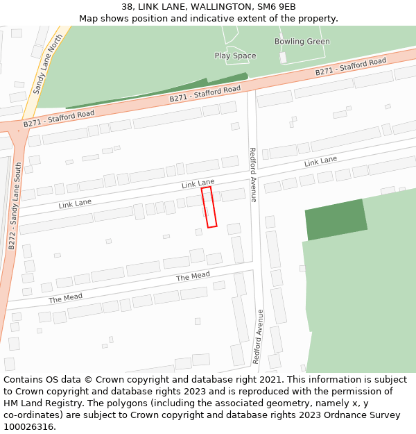 38, LINK LANE, WALLINGTON, SM6 9EB: Location map and indicative extent of plot