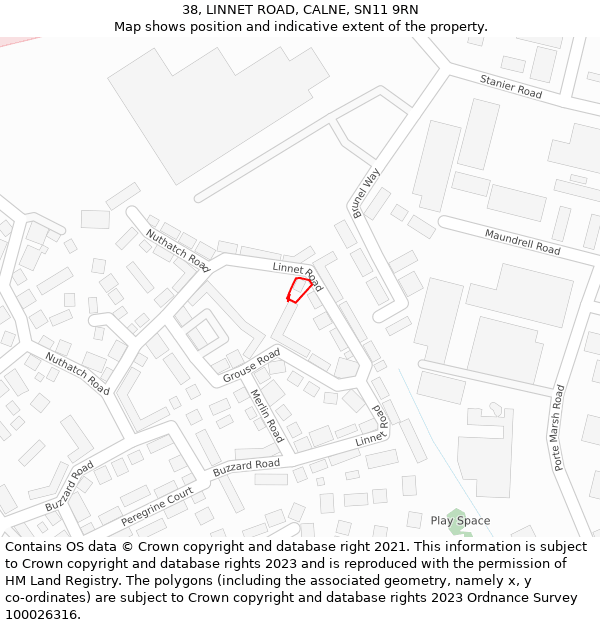 38, LINNET ROAD, CALNE, SN11 9RN: Location map and indicative extent of plot