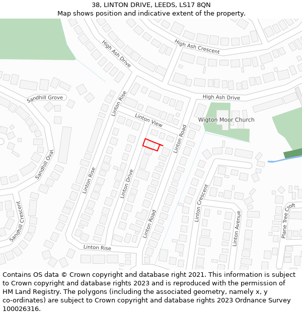 38, LINTON DRIVE, LEEDS, LS17 8QN: Location map and indicative extent of plot