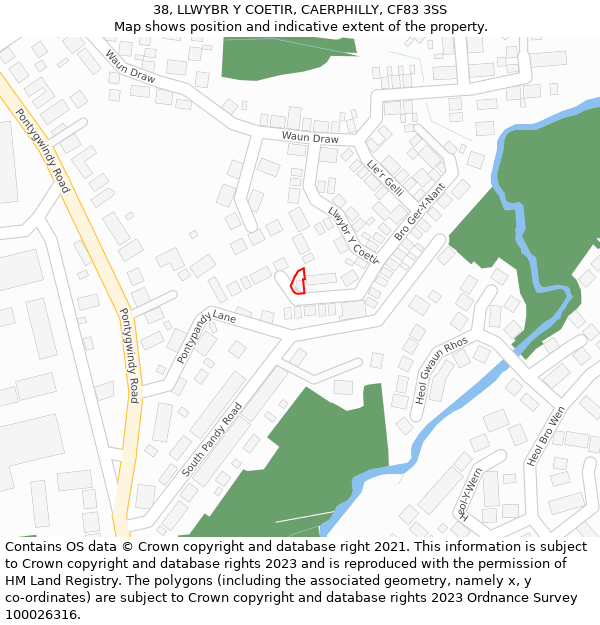 38, LLWYBR Y COETIR, CAERPHILLY, CF83 3SS: Location map and indicative extent of plot