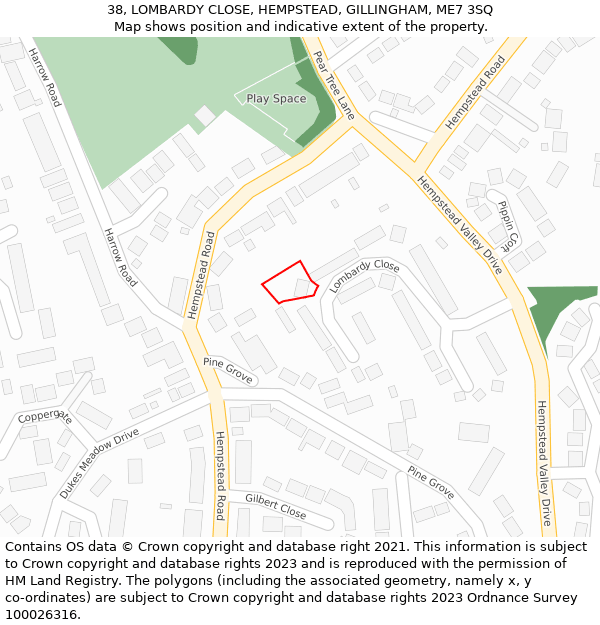 38, LOMBARDY CLOSE, HEMPSTEAD, GILLINGHAM, ME7 3SQ: Location map and indicative extent of plot