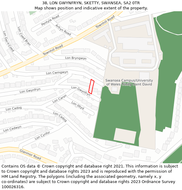 38, LON GWYNFRYN, SKETTY, SWANSEA, SA2 0TR: Location map and indicative extent of plot