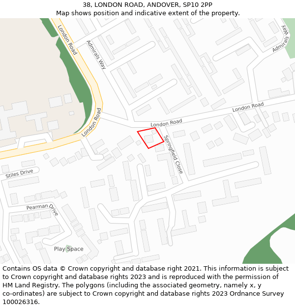 38, LONDON ROAD, ANDOVER, SP10 2PP: Location map and indicative extent of plot