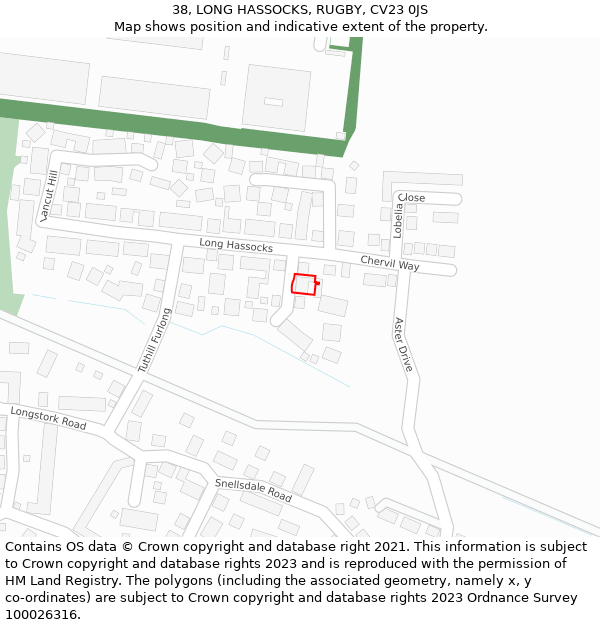 38, LONG HASSOCKS, RUGBY, CV23 0JS: Location map and indicative extent of plot