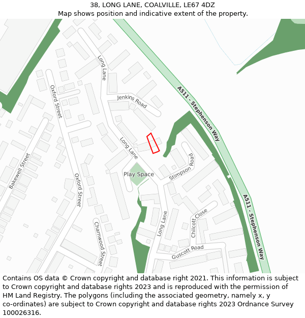 38, LONG LANE, COALVILLE, LE67 4DZ: Location map and indicative extent of plot