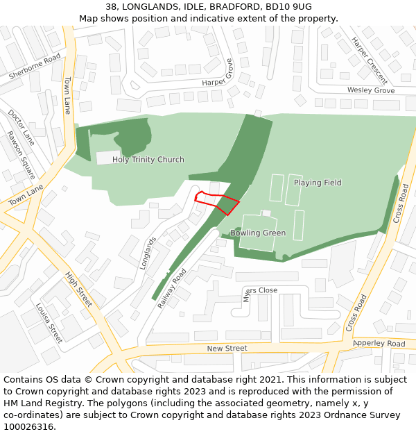 38, LONGLANDS, IDLE, BRADFORD, BD10 9UG: Location map and indicative extent of plot