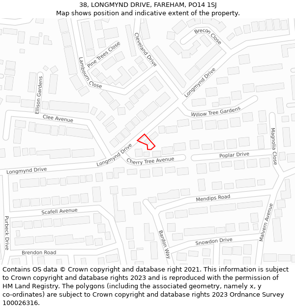 38, LONGMYND DRIVE, FAREHAM, PO14 1SJ: Location map and indicative extent of plot