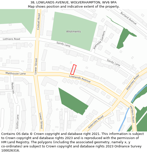 38, LOWLANDS AVENUE, WOLVERHAMPTON, WV6 9PA: Location map and indicative extent of plot
