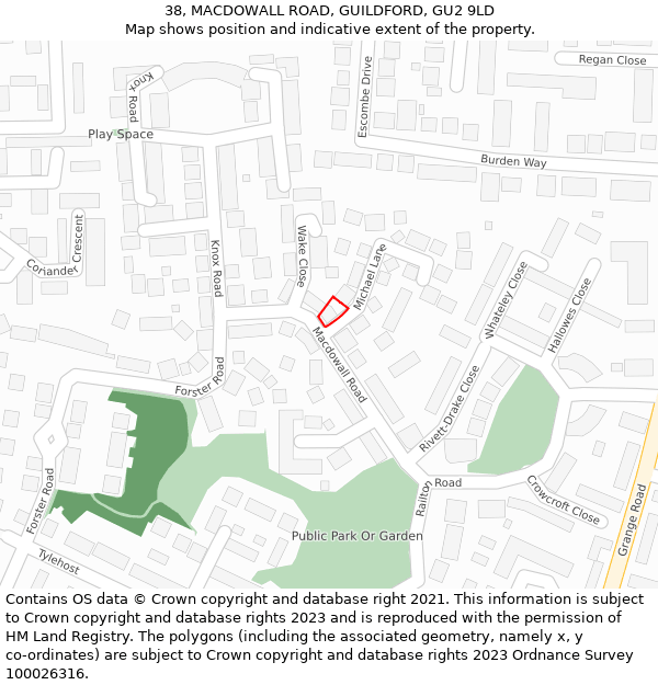 38, MACDOWALL ROAD, GUILDFORD, GU2 9LD: Location map and indicative extent of plot