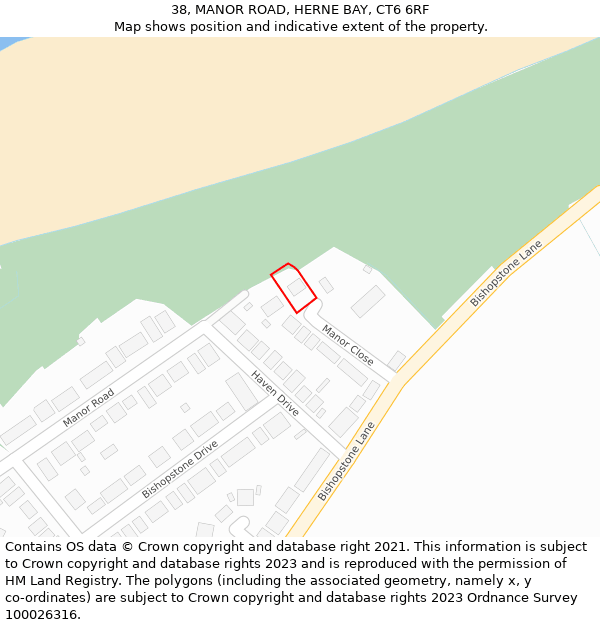 38, MANOR ROAD, HERNE BAY, CT6 6RF: Location map and indicative extent of plot