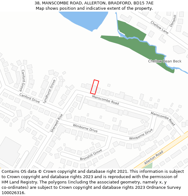 38, MANSCOMBE ROAD, ALLERTON, BRADFORD, BD15 7AE: Location map and indicative extent of plot