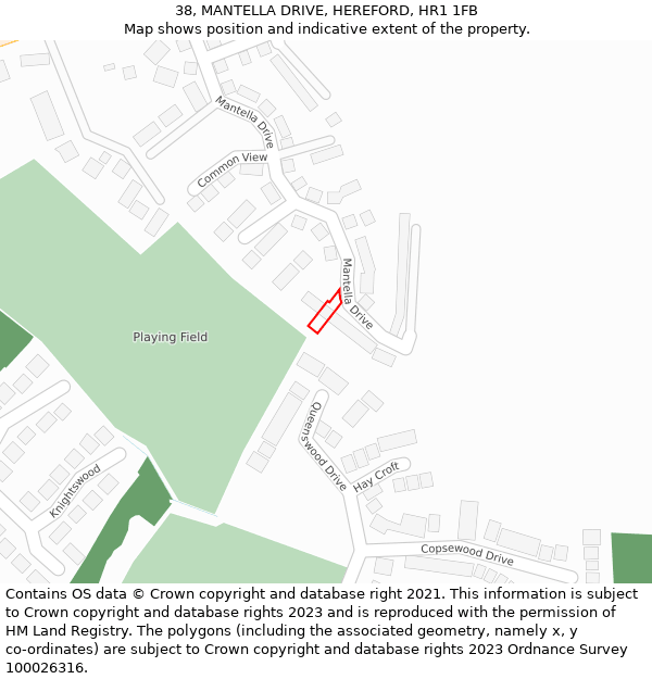 38, MANTELLA DRIVE, HEREFORD, HR1 1FB: Location map and indicative extent of plot