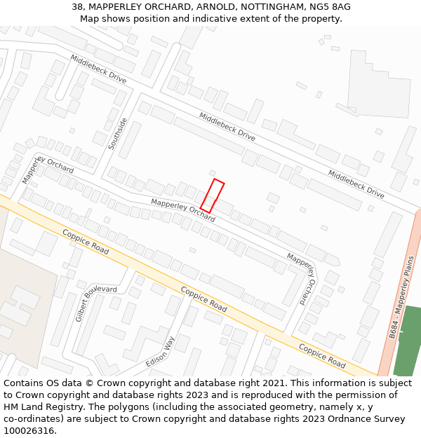 38, MAPPERLEY ORCHARD, ARNOLD, NOTTINGHAM, NG5 8AG: Location map and indicative extent of plot