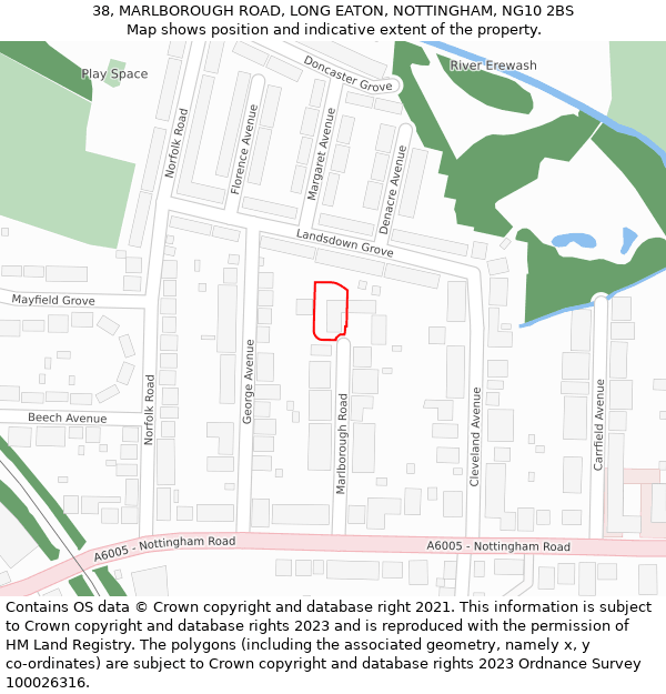 38, MARLBOROUGH ROAD, LONG EATON, NOTTINGHAM, NG10 2BS: Location map and indicative extent of plot