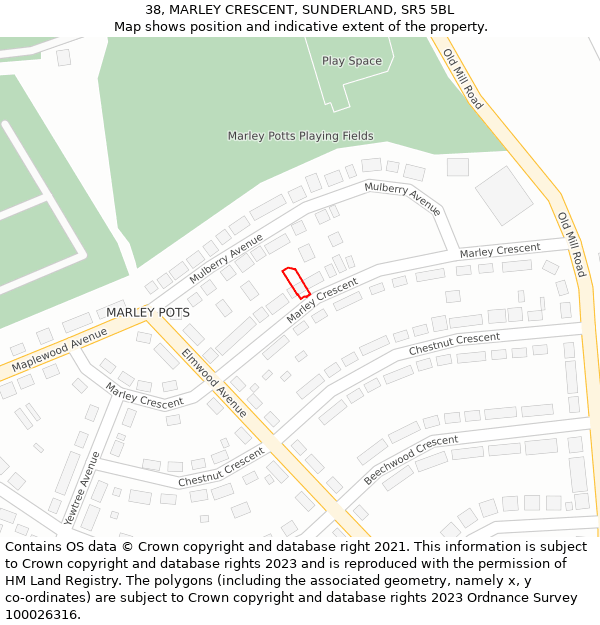 38, MARLEY CRESCENT, SUNDERLAND, SR5 5BL: Location map and indicative extent of plot