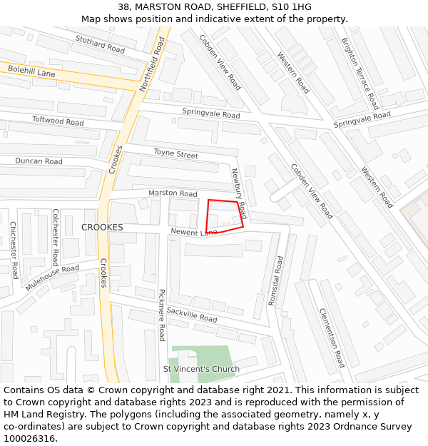 38, MARSTON ROAD, SHEFFIELD, S10 1HG: Location map and indicative extent of plot