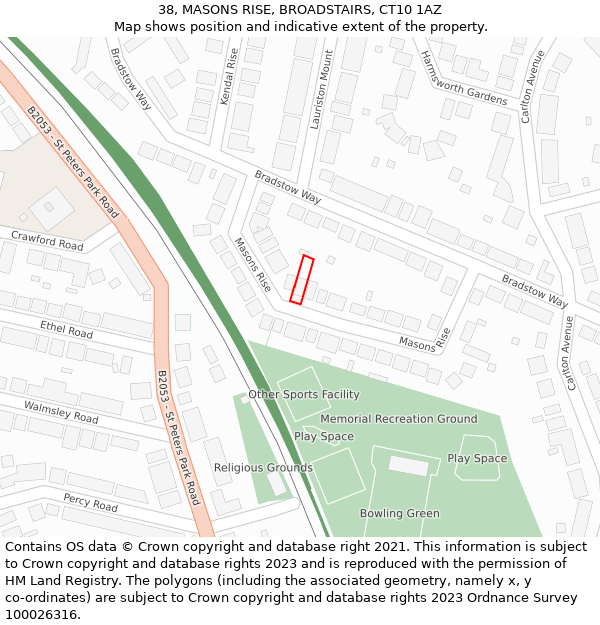 38, MASONS RISE, BROADSTAIRS, CT10 1AZ: Location map and indicative extent of plot