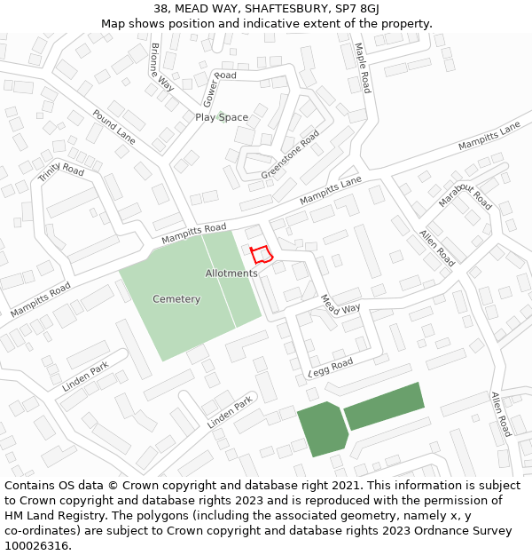 38, MEAD WAY, SHAFTESBURY, SP7 8GJ: Location map and indicative extent of plot