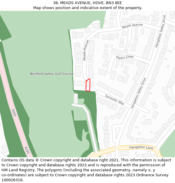 38, MEADS AVENUE, HOVE, BN3 8EE: Location map and indicative extent of plot