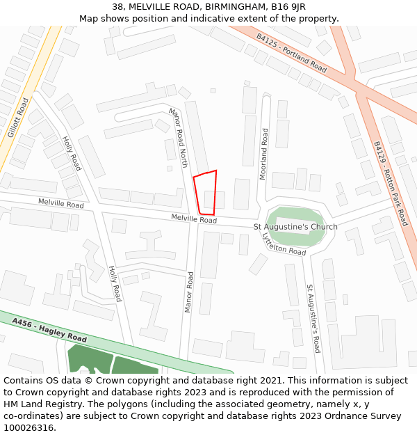 38, MELVILLE ROAD, BIRMINGHAM, B16 9JR: Location map and indicative extent of plot