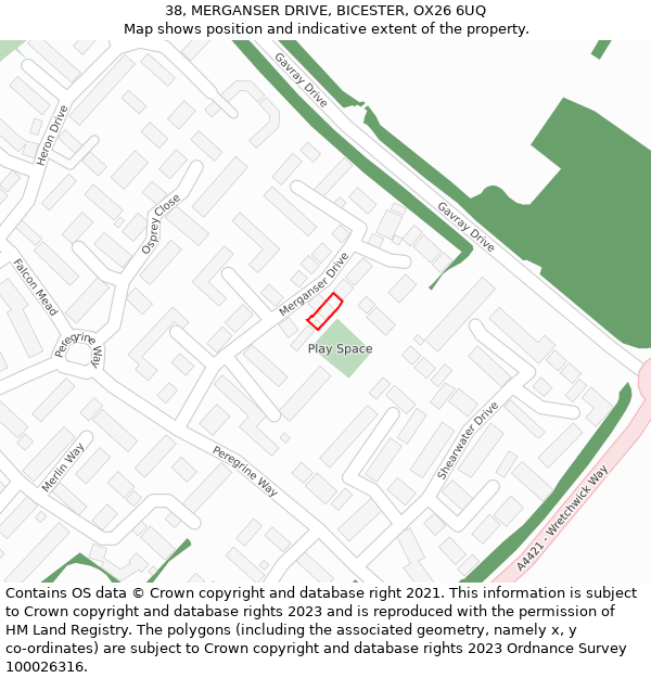 38, MERGANSER DRIVE, BICESTER, OX26 6UQ: Location map and indicative extent of plot