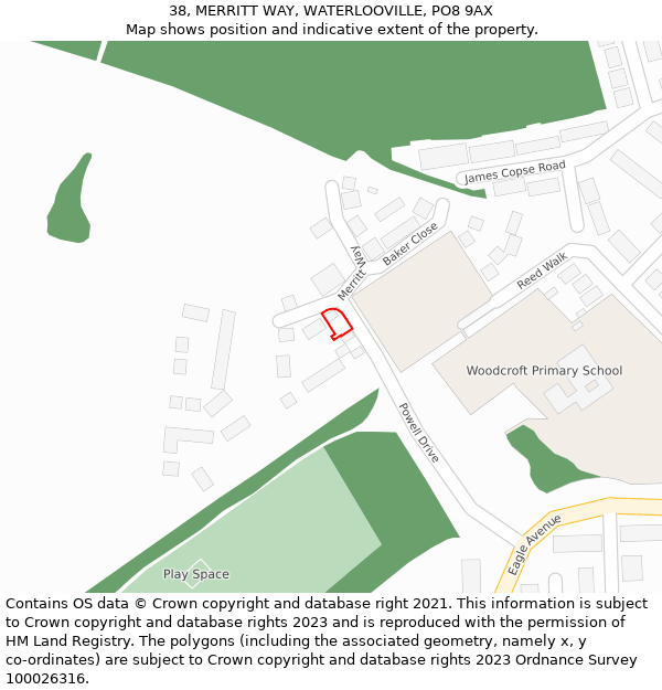 38, MERRITT WAY, WATERLOOVILLE, PO8 9AX: Location map and indicative extent of plot