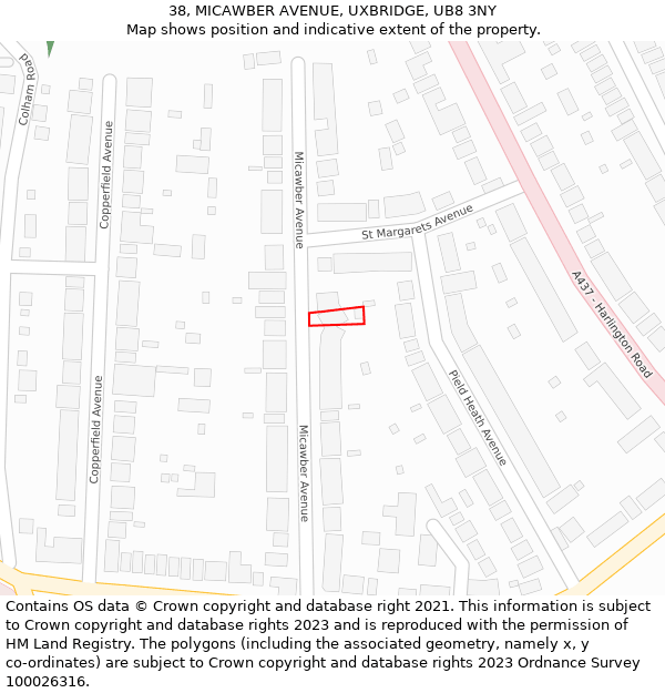 38, MICAWBER AVENUE, UXBRIDGE, UB8 3NY: Location map and indicative extent of plot