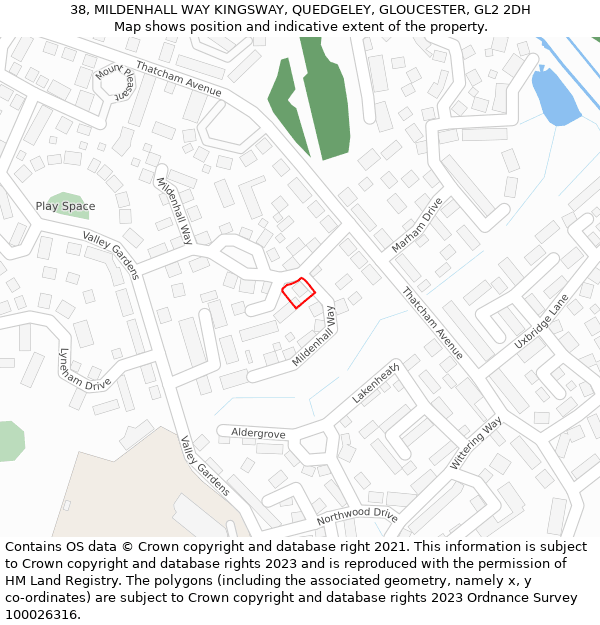 38, MILDENHALL WAY KINGSWAY, QUEDGELEY, GLOUCESTER, GL2 2DH: Location map and indicative extent of plot