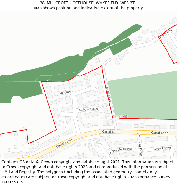 38, MILLCROFT, LOFTHOUSE, WAKEFIELD, WF3 3TH: Location map and indicative extent of plot