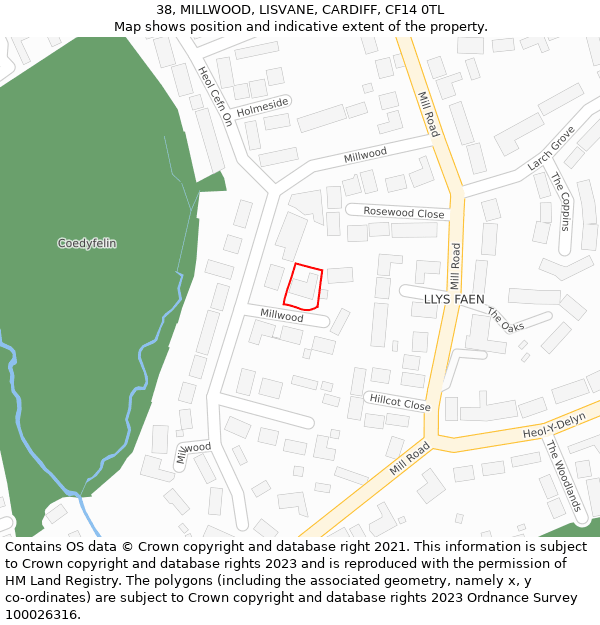 38, MILLWOOD, LISVANE, CARDIFF, CF14 0TL: Location map and indicative extent of plot