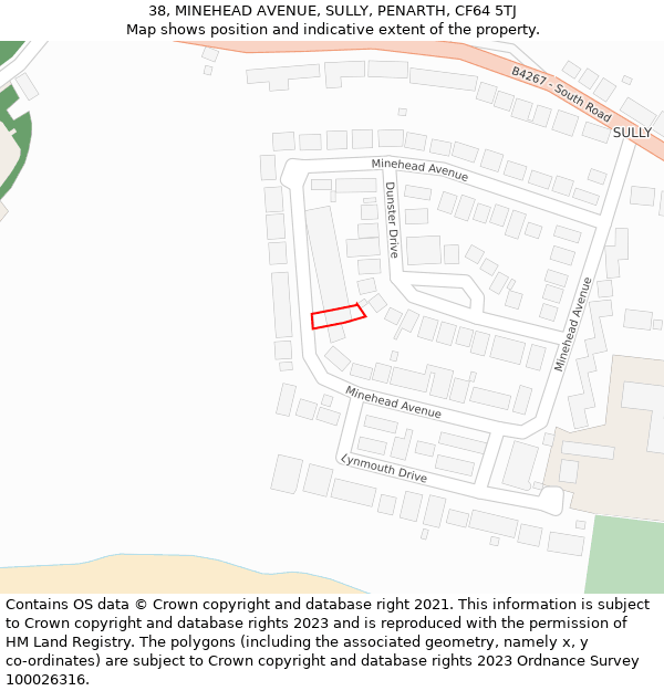 38, MINEHEAD AVENUE, SULLY, PENARTH, CF64 5TJ: Location map and indicative extent of plot