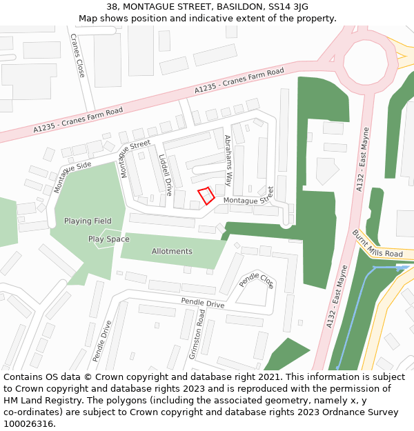 38, MONTAGUE STREET, BASILDON, SS14 3JG: Location map and indicative extent of plot