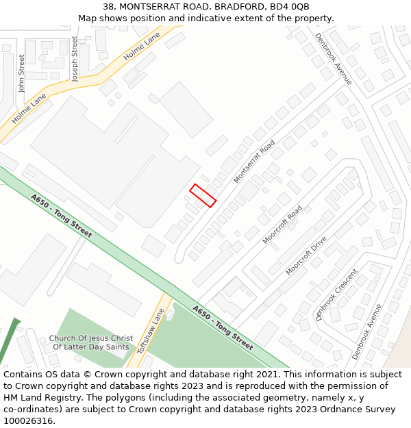 38, MONTSERRAT ROAD, BRADFORD, BD4 0QB: Location map and indicative extent of plot