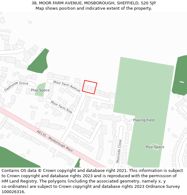 38, MOOR FARM AVENUE, MOSBOROUGH, SHEFFIELD, S20 5JP: Location map and indicative extent of plot