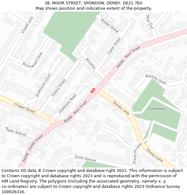 38, MOOR STREET, SPONDON, DERBY, DE21 7EA: Location map and indicative extent of plot