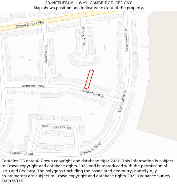 38, NETHERHALL WAY, CAMBRIDGE, CB1 8NY: Location map and indicative extent of plot