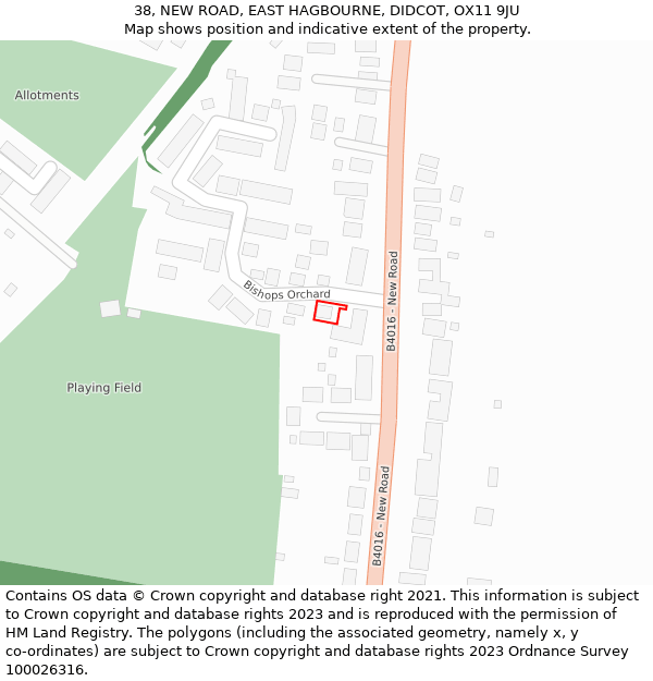 38, NEW ROAD, EAST HAGBOURNE, DIDCOT, OX11 9JU: Location map and indicative extent of plot