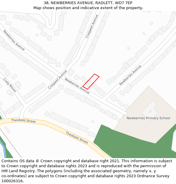 38, NEWBERRIES AVENUE, RADLETT, WD7 7EP: Location map and indicative extent of plot