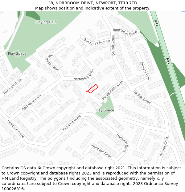 38, NORBROOM DRIVE, NEWPORT, TF10 7TD: Location map and indicative extent of plot