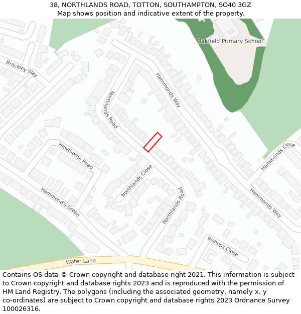 38, NORTHLANDS ROAD, TOTTON, SOUTHAMPTON, SO40 3GZ: Location map and indicative extent of plot