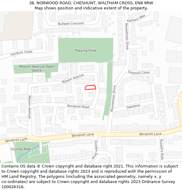 38, NORWOOD ROAD, CHESHUNT, WALTHAM CROSS, EN8 9RW: Location map and indicative extent of plot