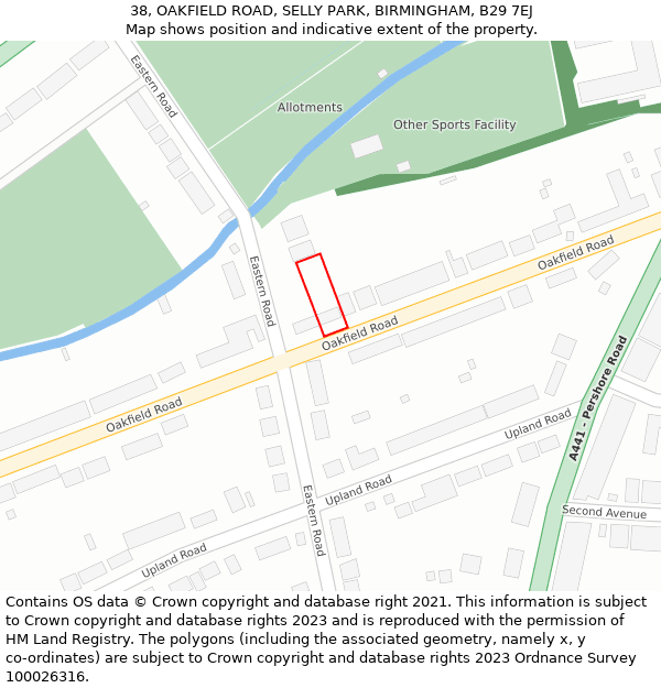 38, OAKFIELD ROAD, SELLY PARK, BIRMINGHAM, B29 7EJ: Location map and indicative extent of plot