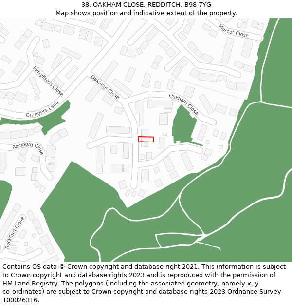 38, OAKHAM CLOSE, REDDITCH, B98 7YG: Location map and indicative extent of plot